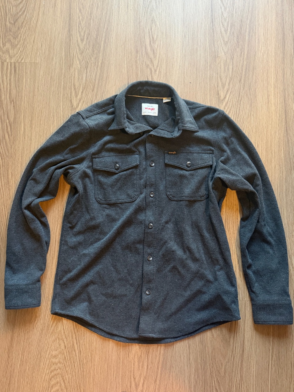Wrangler Men's M Regular Gray Solid Flannel Cotton Pocket Long Sleeve Button-Up